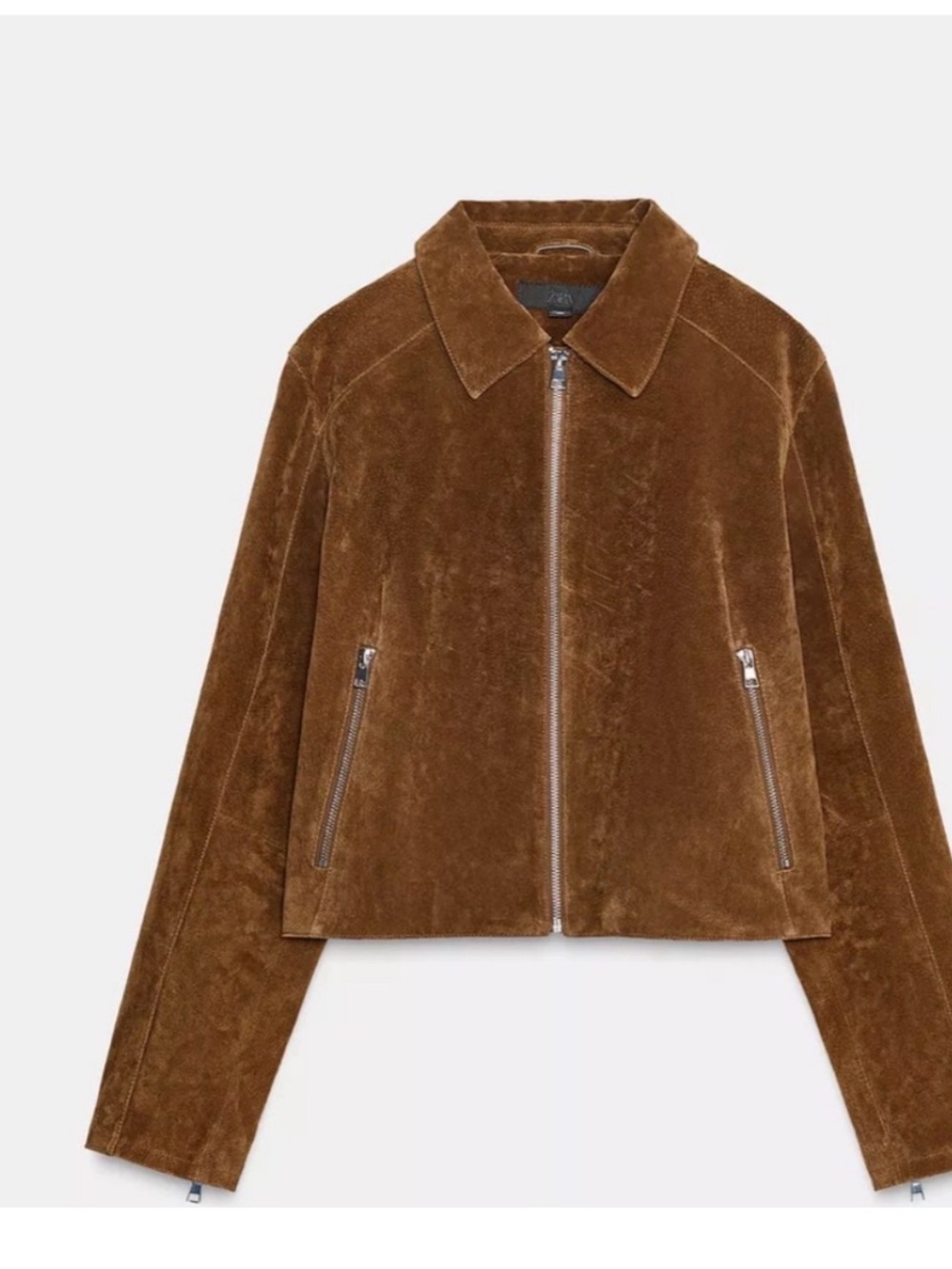 Zara Brown 100% Suede Zip-Front Jacket - Women